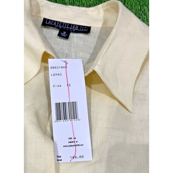 LAFAYETTE 148 Button-Up Short Sleeve Fitted Blue Top Pintuck 100% Linen Size 12 - Picture 5 of 11